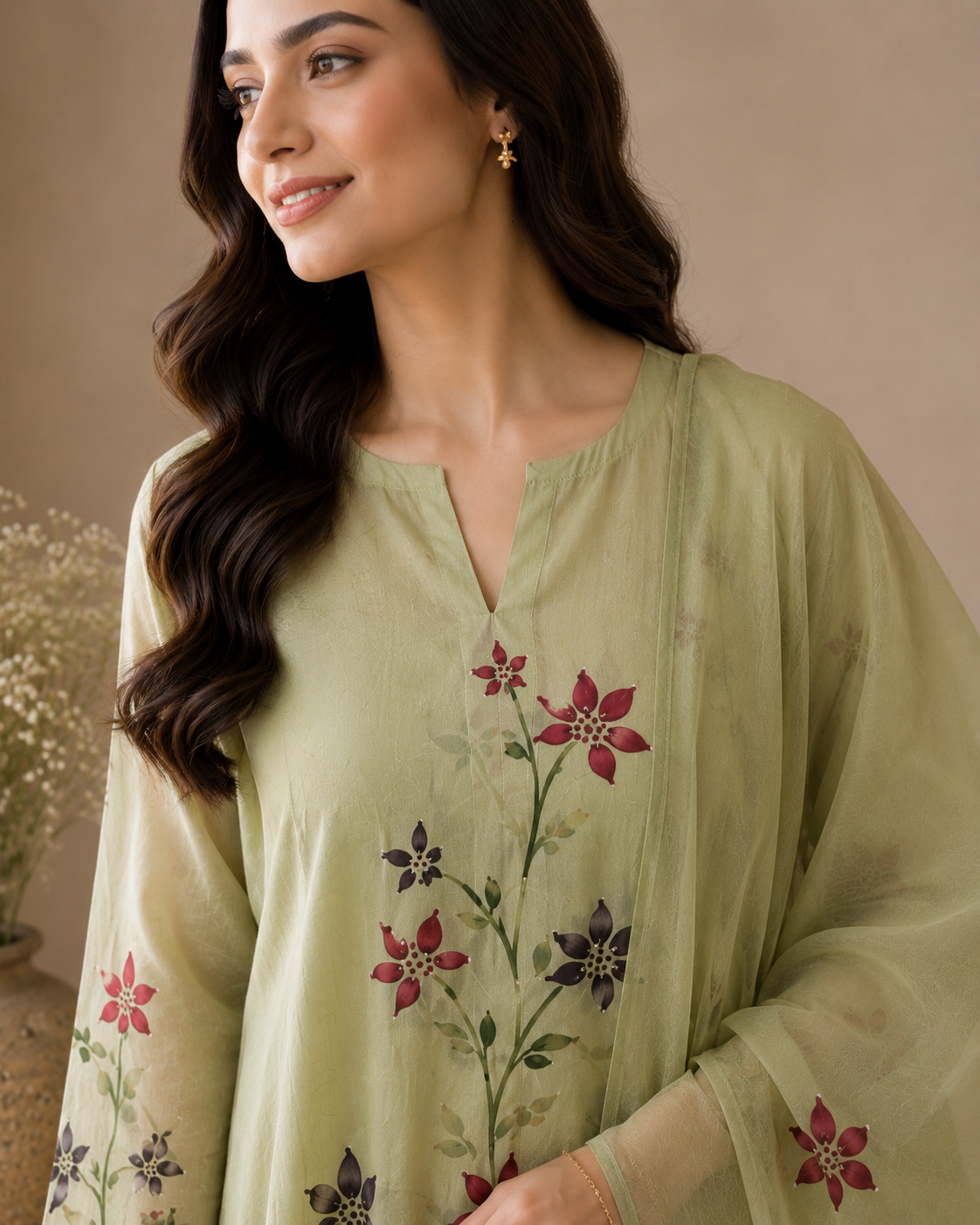 Mul Chanderi Suit Set with Appliqué Work & Hand-Painted Detailing