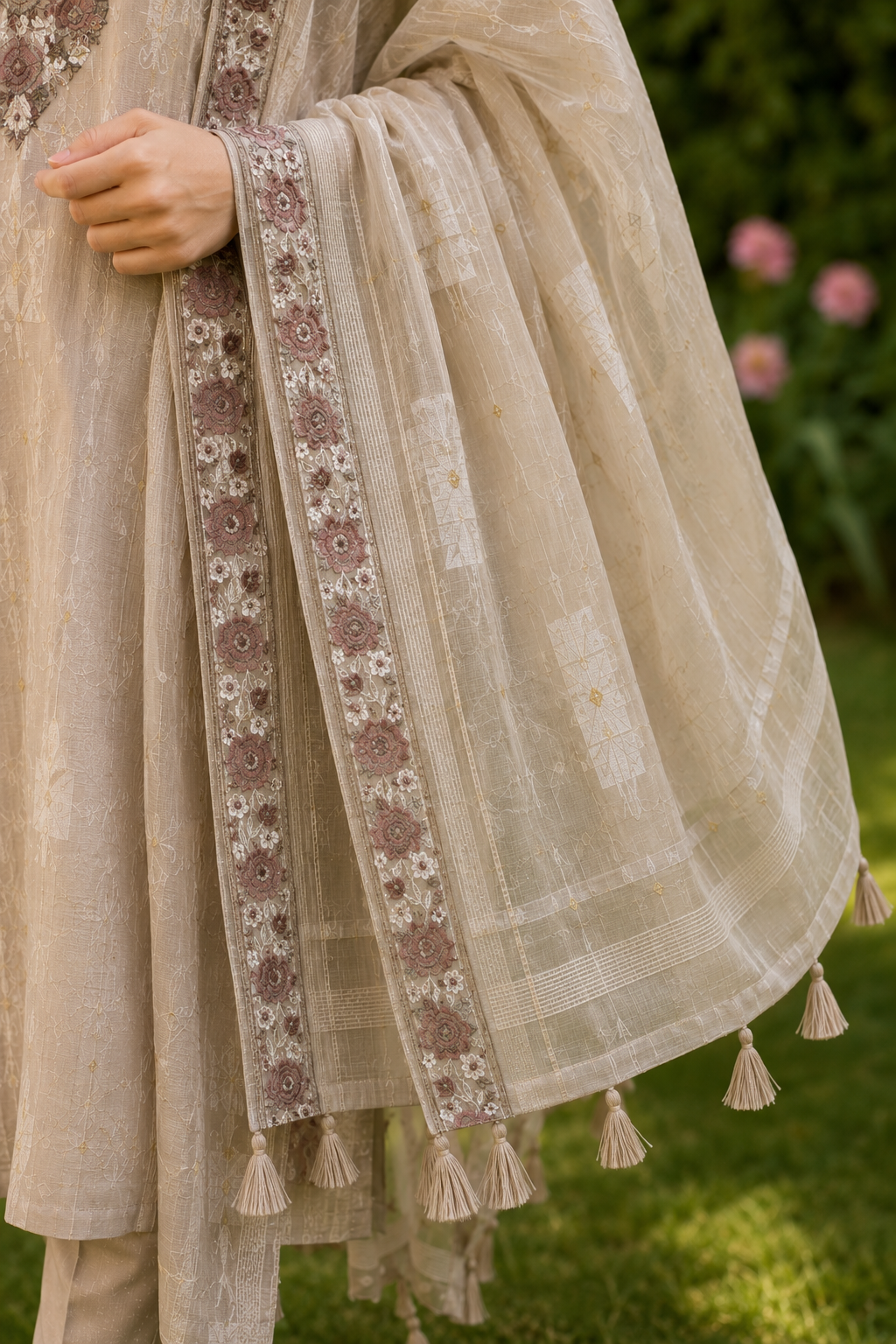 Chanderi Suit Set with Elegant Machine Work