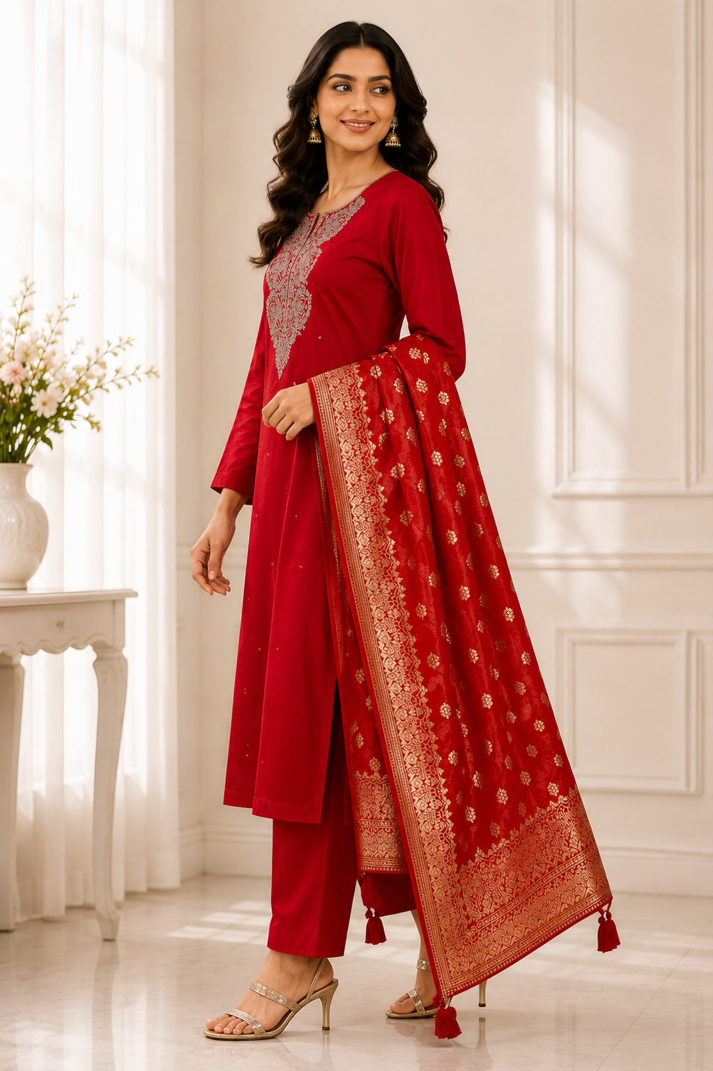Silk Handwork Suit Set with Banarasi Dupatta