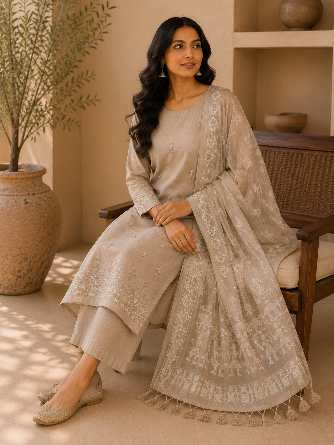 PREMIUM CHANDERI GOTTA PATTI WORK UNSTITCHED SUIT SET