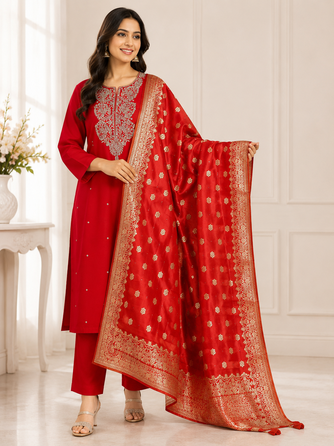 Silk Handwork Suit Set with Banarasi Dupatta