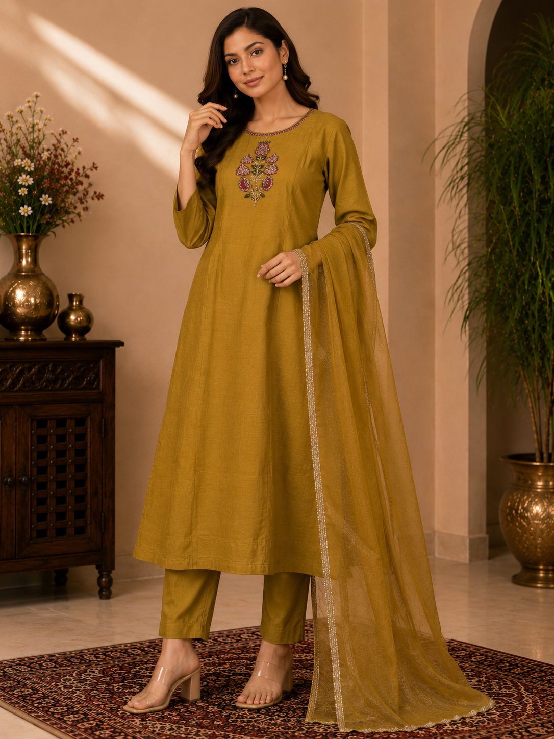 Premium Mul Chanderi Suit Set with Elegant Handwork