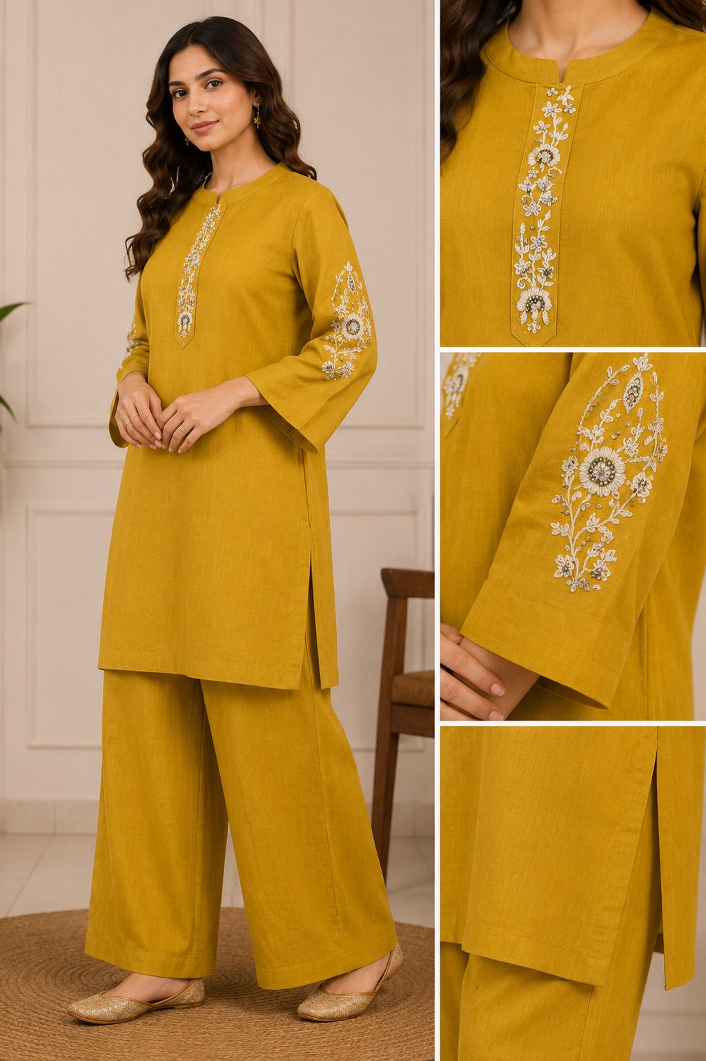 Premium Mul Chanderi Co-ord Set with Thread Work