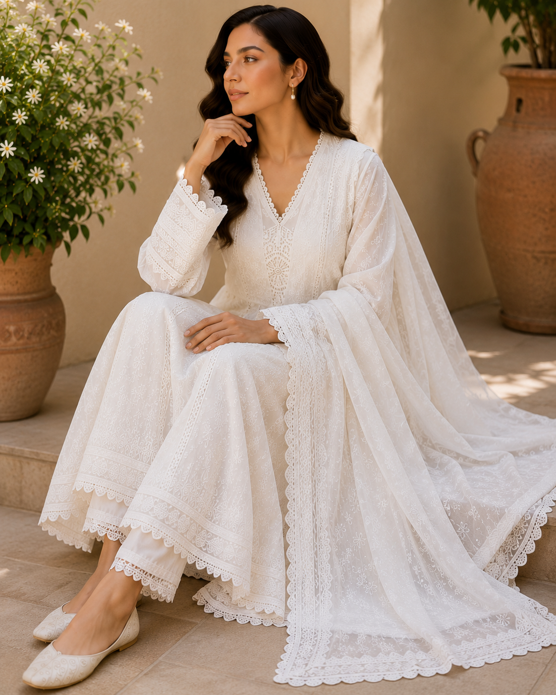 Mul Cotton Chikankari Embroidery Anarkali Suit Set