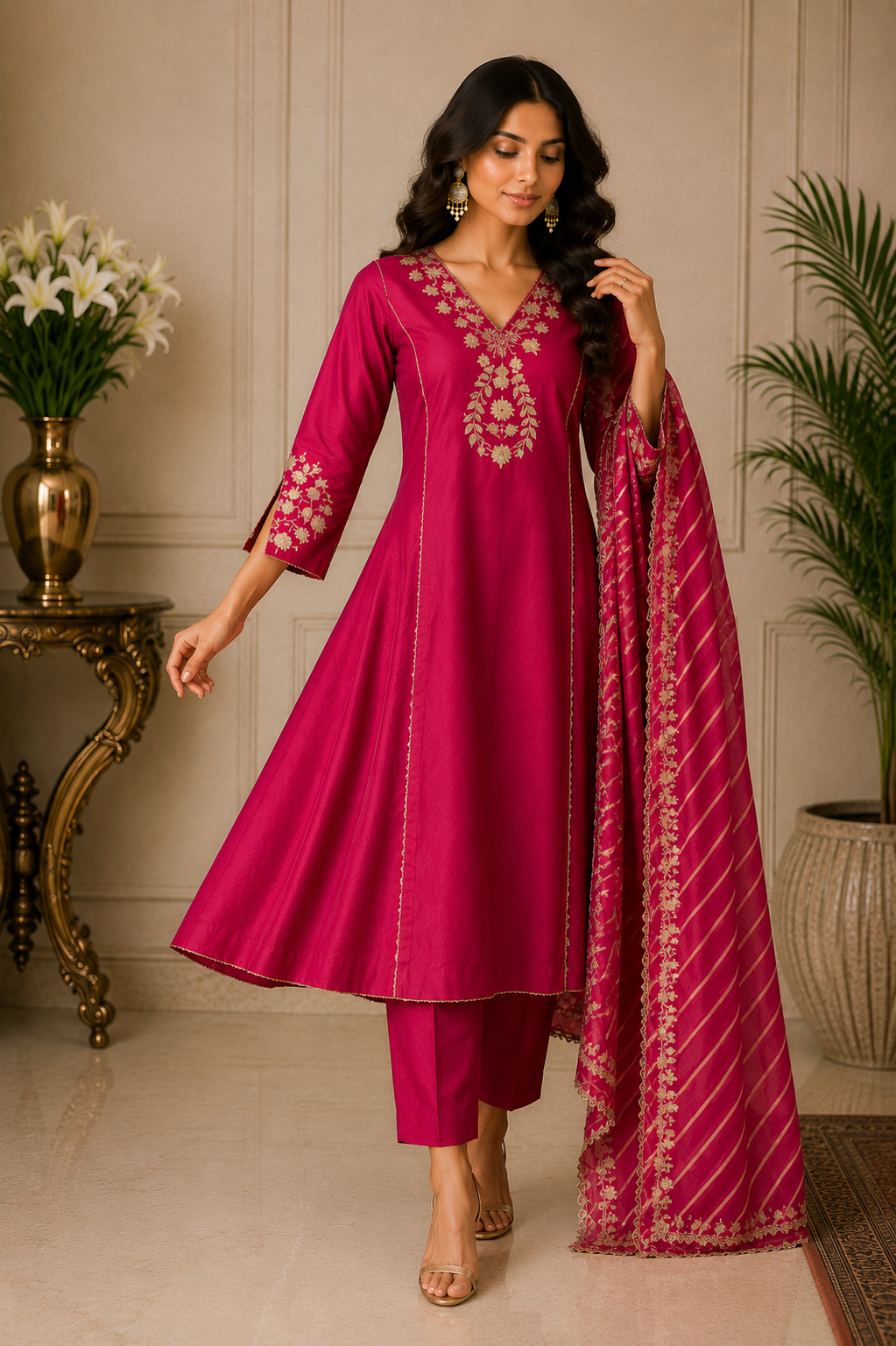 Premium Silk Suit Set with Leheriya Dupatta & Gotta Patti Work