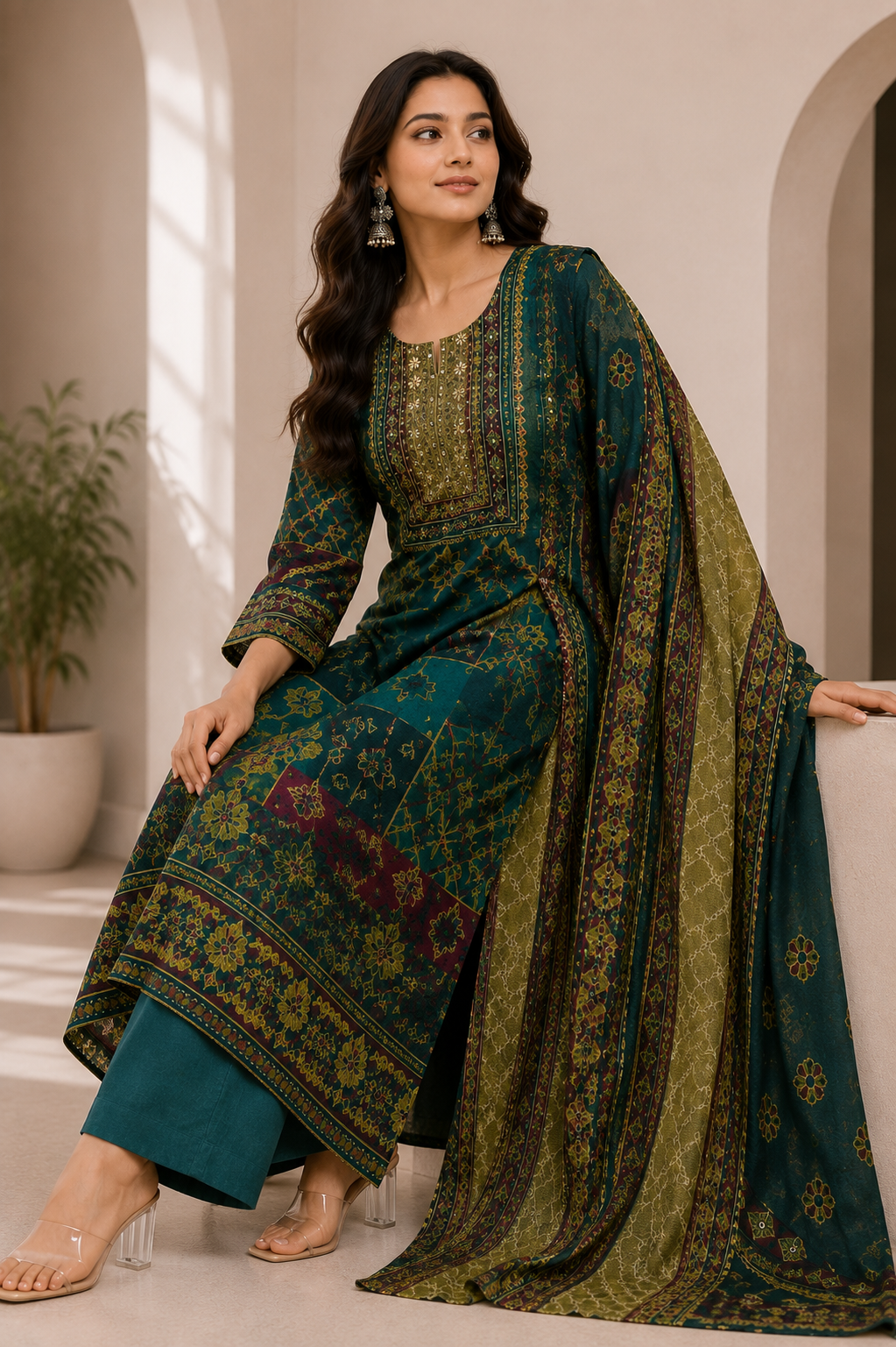 Crepe Suit Set with Sequin & Pipe Work