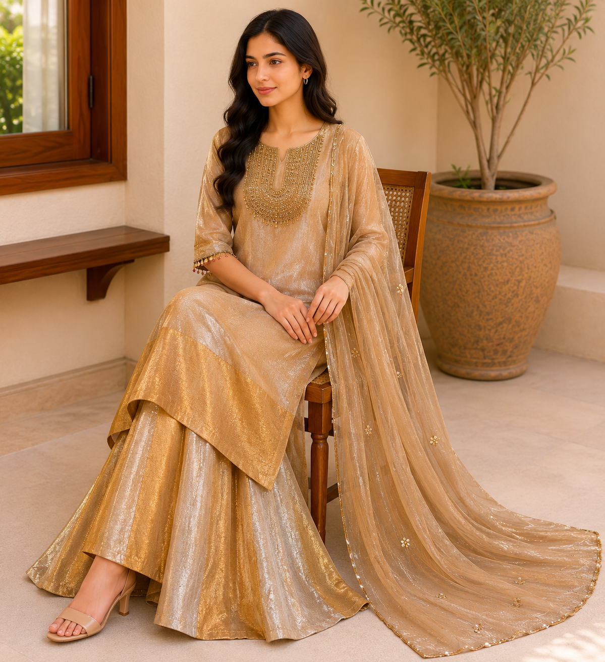 Tissue Handwork Festive Suit Set