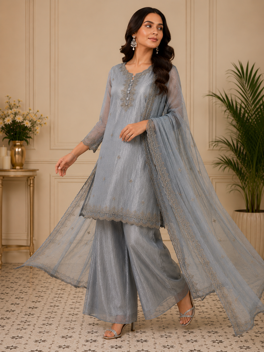 Premium Tissue Suit Set with Elegant Handwork