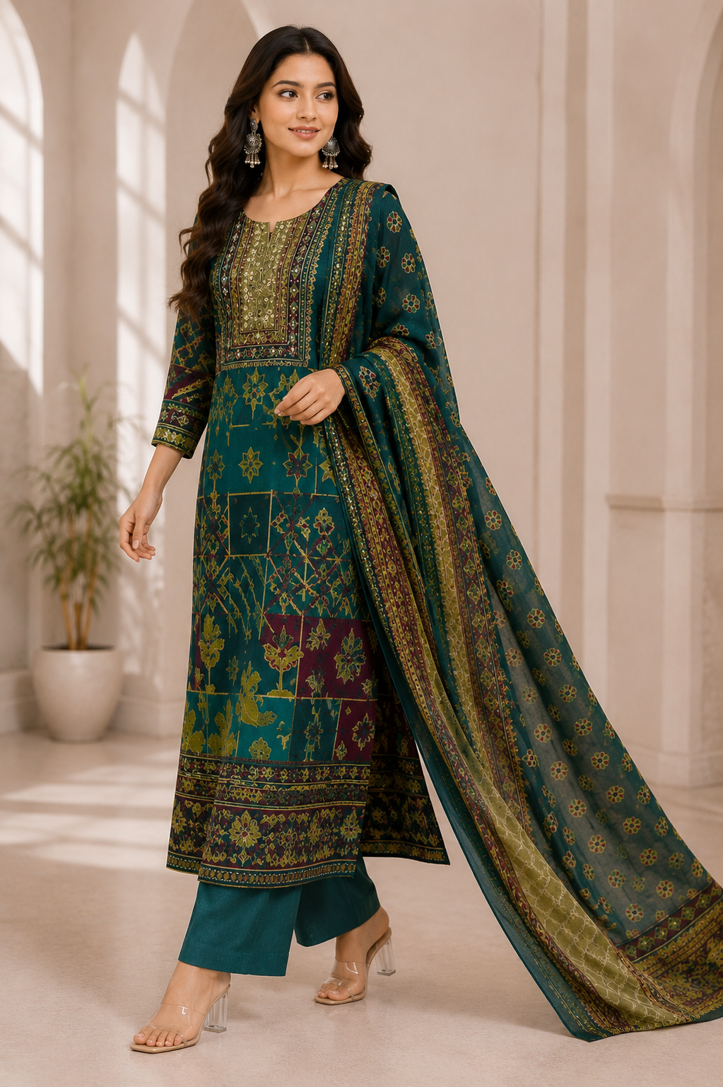 Crepe Suit Set with Sequin & Pipe Work
