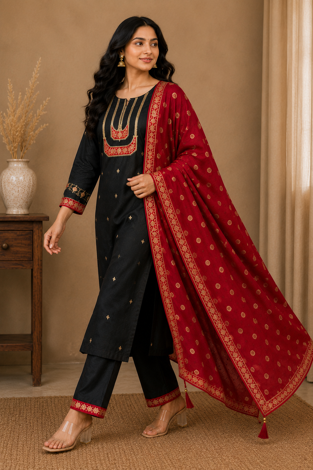 RAW SILK HANDWORK SUIT SET WITH BANARASI DUPATTA
