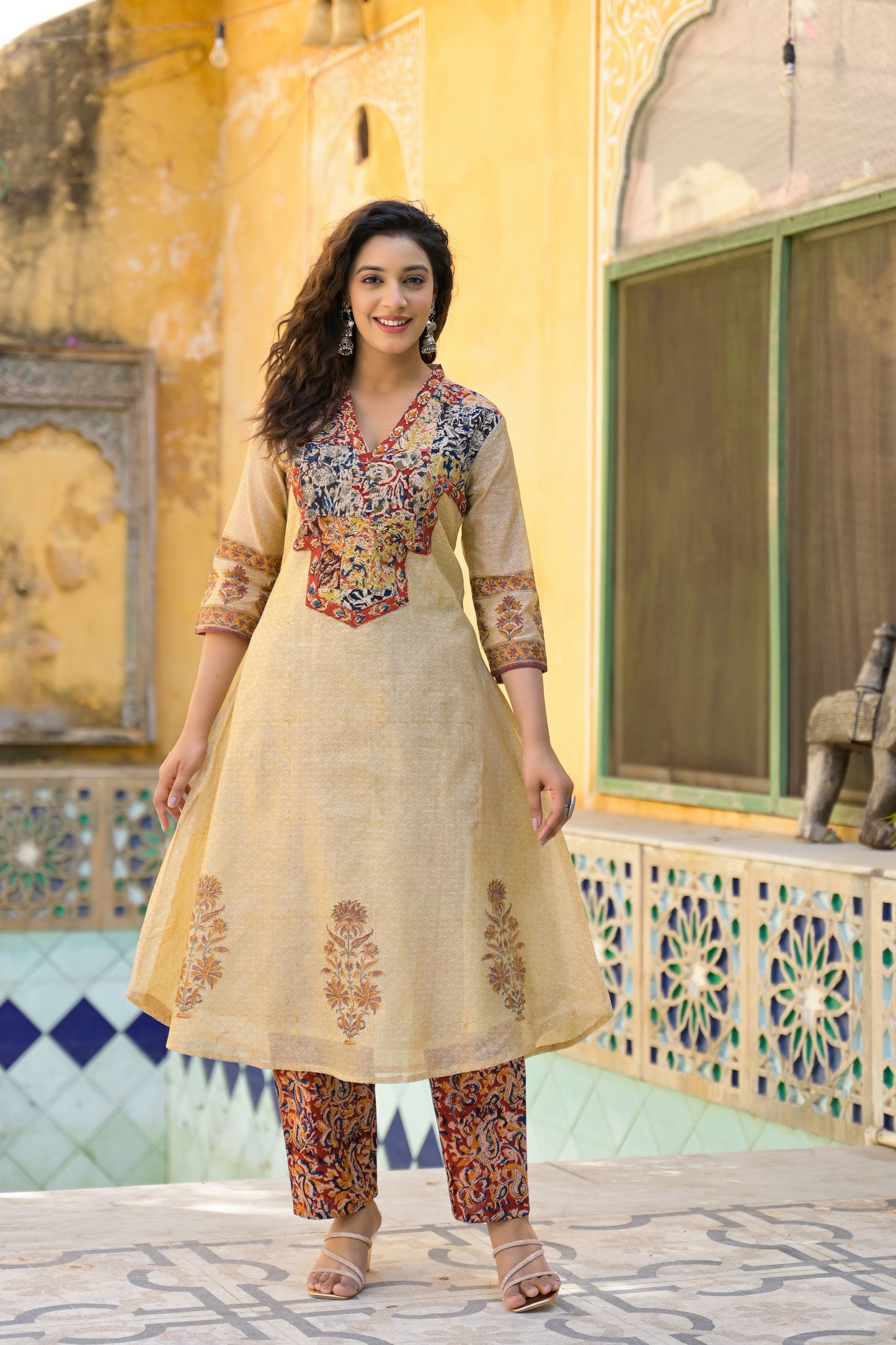 Chanderi Suit with Organic Kalamkari & Hand Block Print