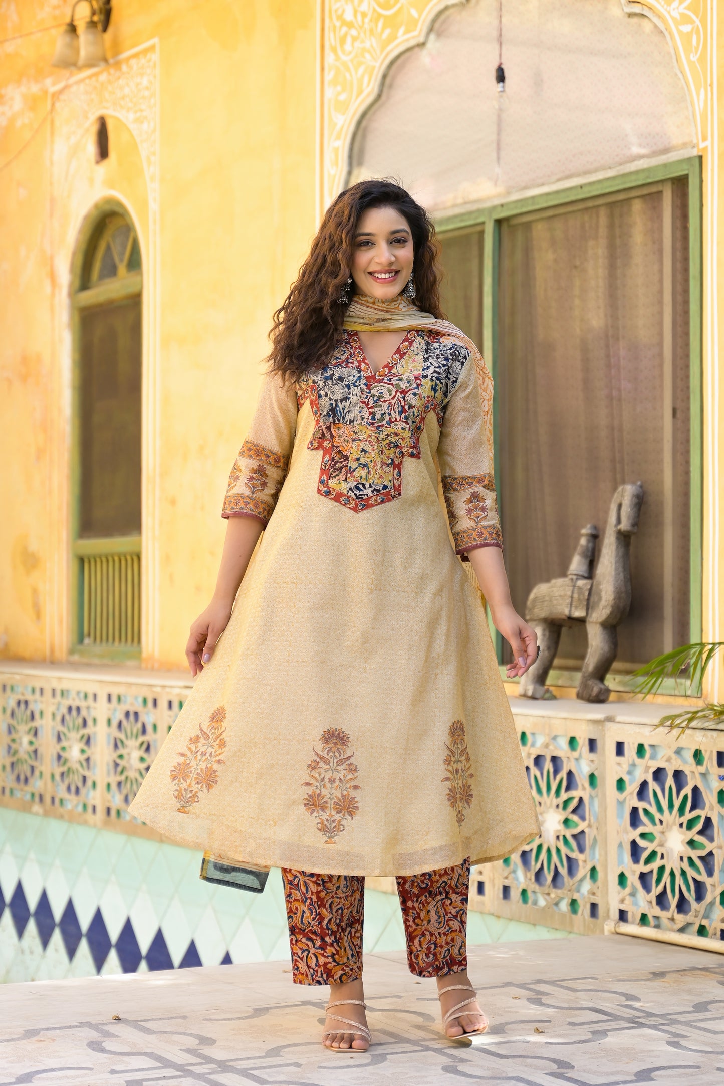 Chanderi Suit with Organic Kalamkari & Hand Block Print