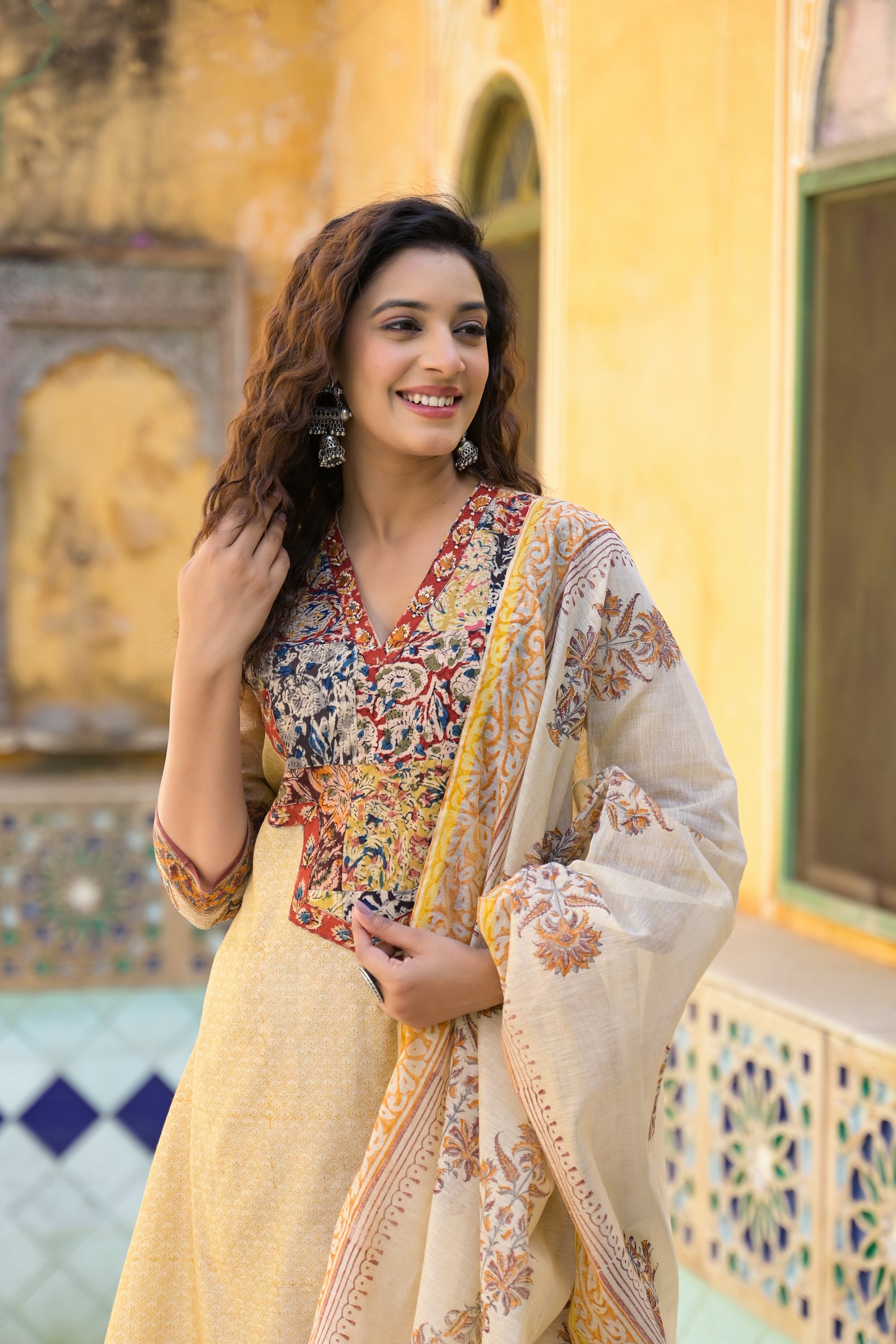 Chanderi Suit with Organic Kalamkari & Hand Block Print