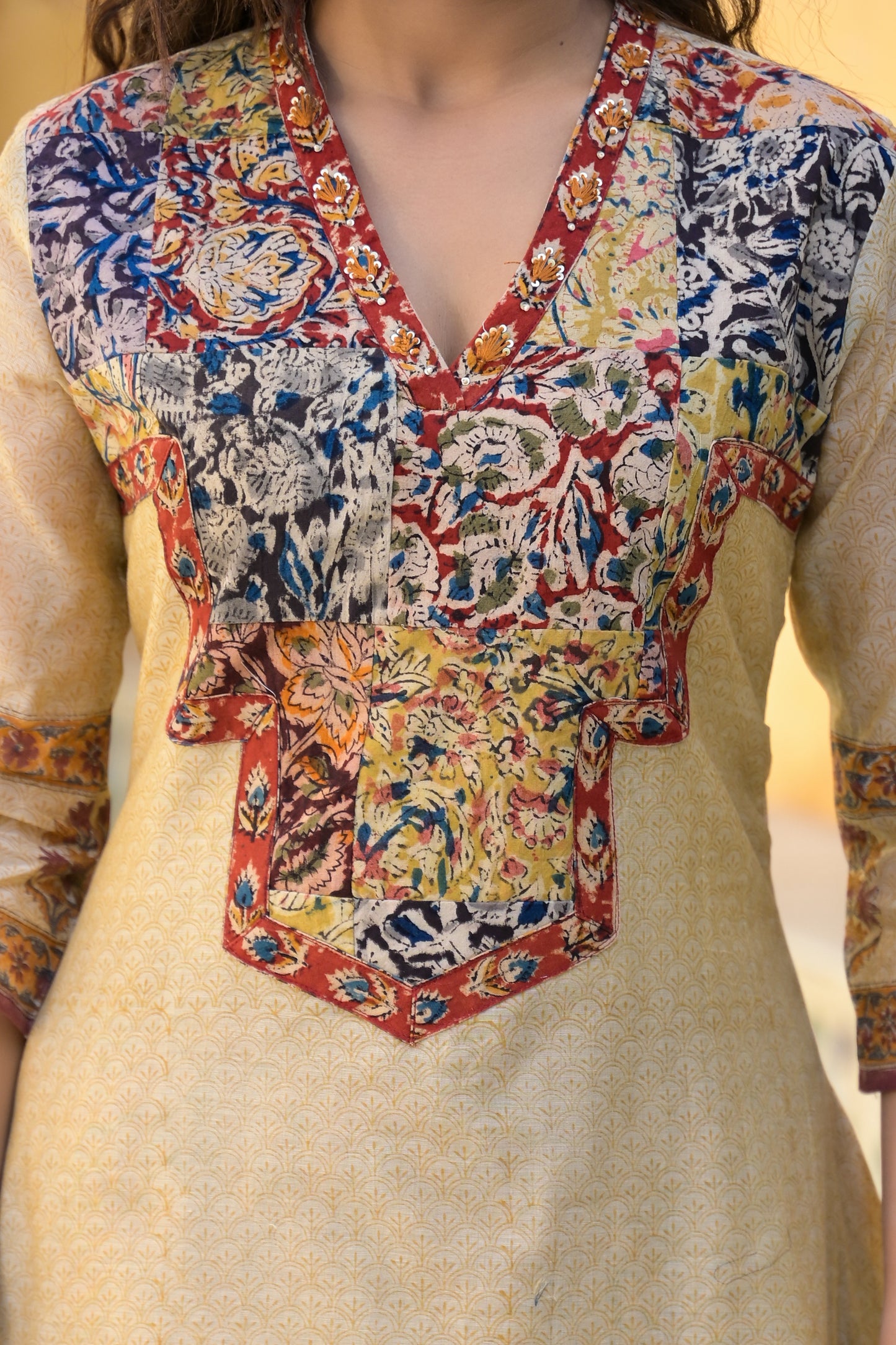 Chanderi Suit with Organic Kalamkari & Hand Block Print