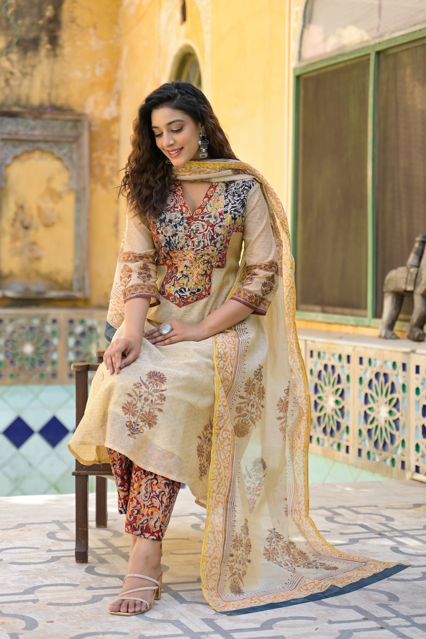 Chanderi Suit with Organic Kalamkari & Hand Block Print