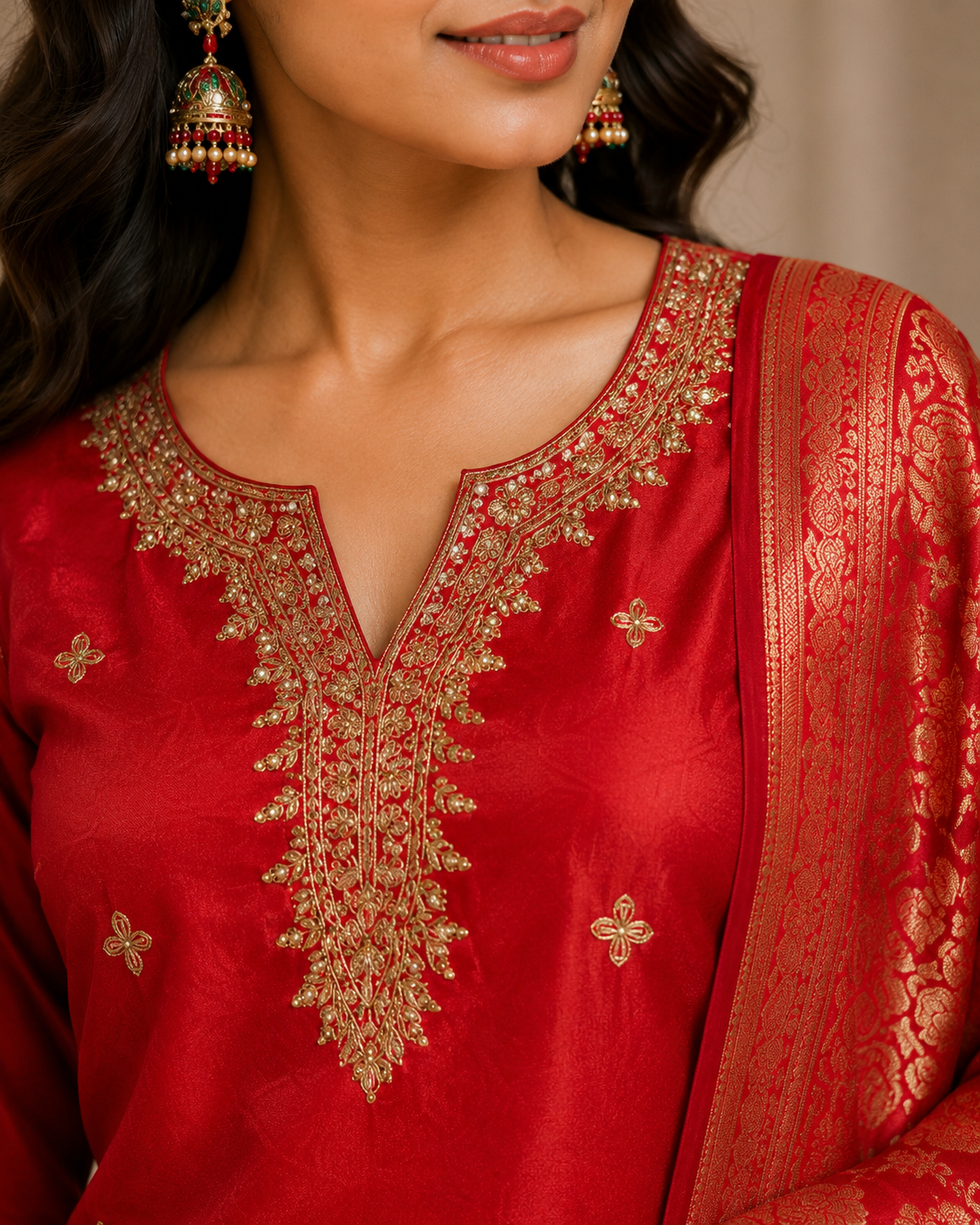 Raw Silk Handwork Suit Set with Banarasi Dupatta