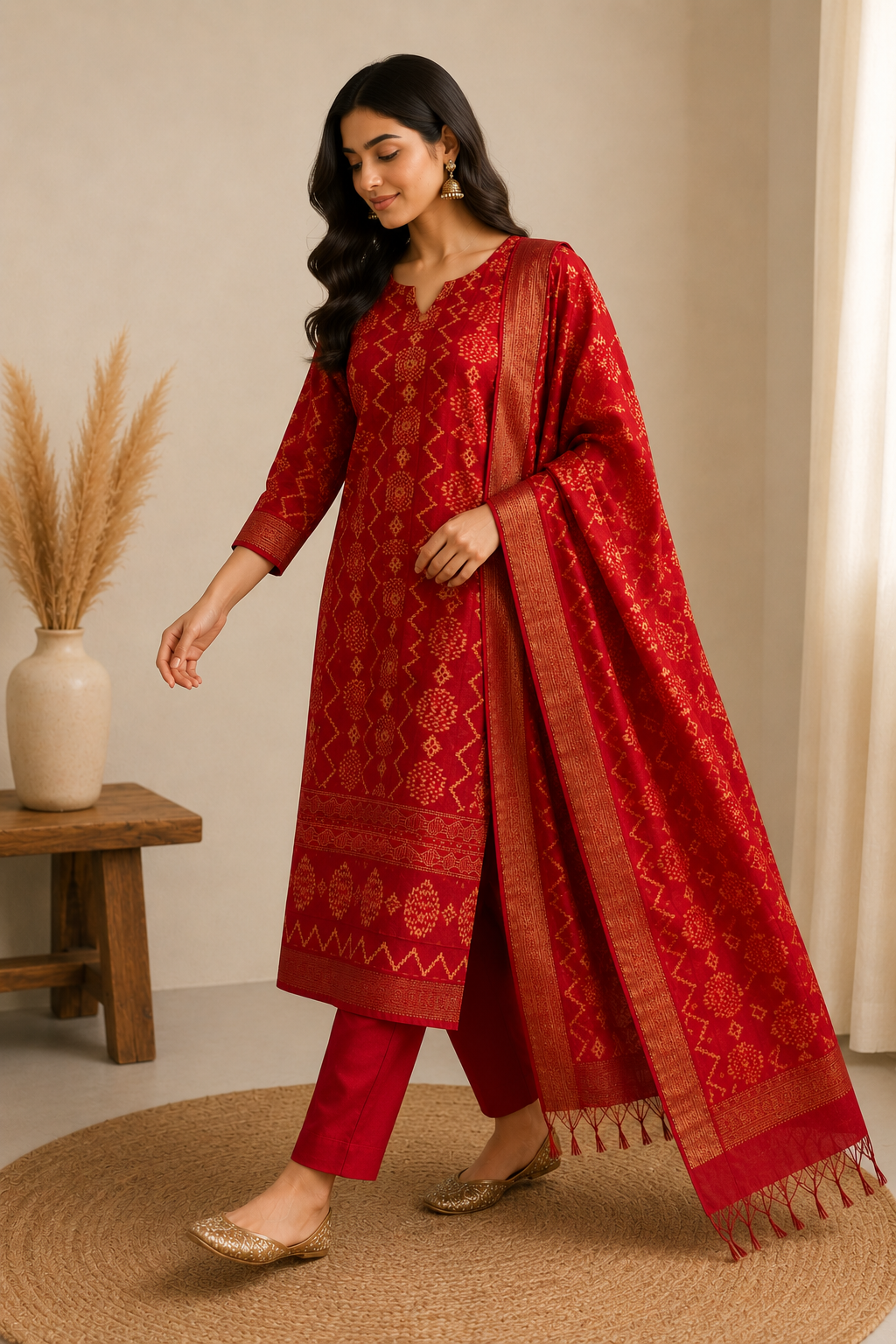 CHANDERI UNSTITCHED SUIT SET