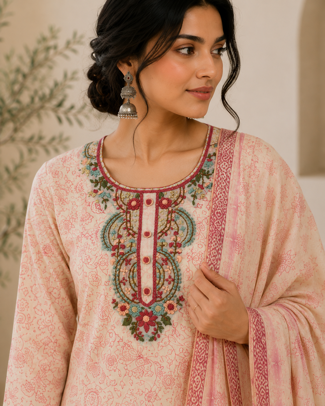 PREMIUM LINEN THREAD HANDWORK UNSTITCHED SUIT SET