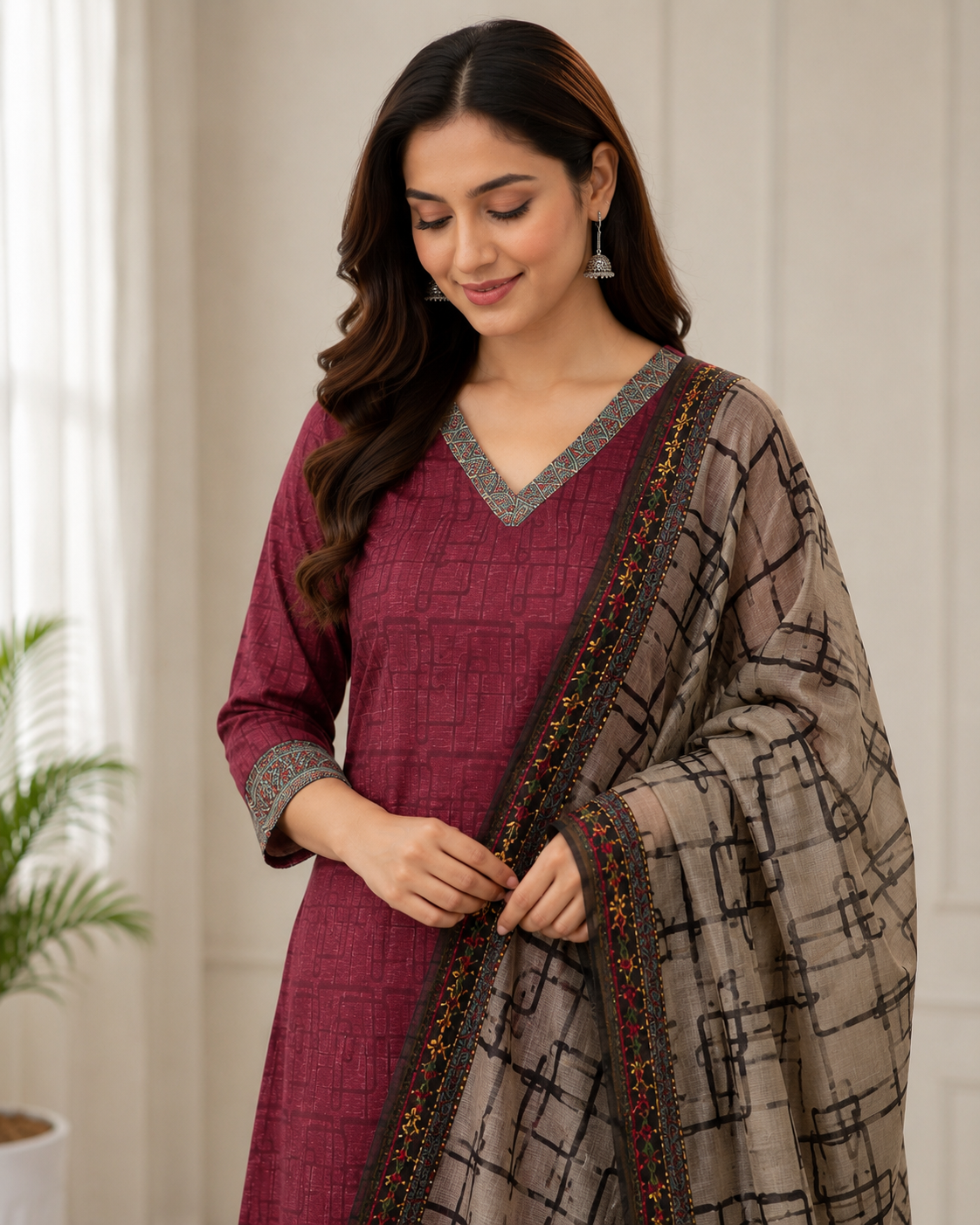 Chanderi Katha Work Suit Set
