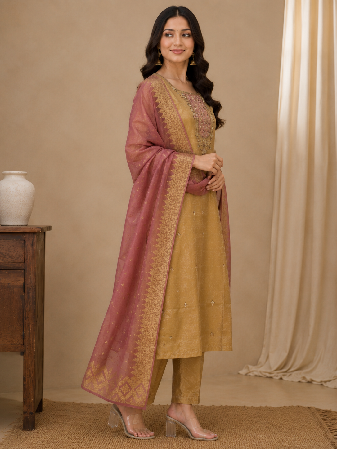 Tissue Handwork Suit Set with Banarasi Dupatta