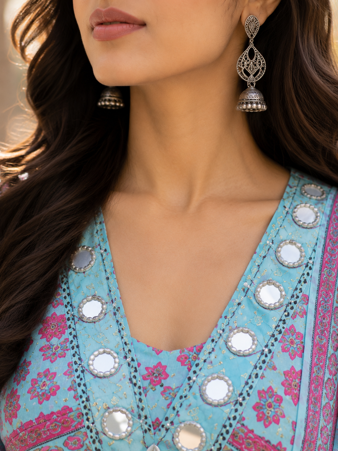 Cotton Printed Anarkali Suit Set with Lace Details