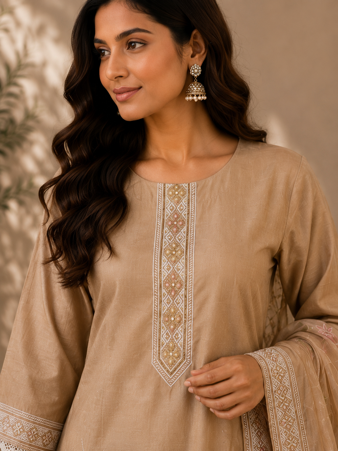Chanderi Mirror & Floral Handwork Suit Set