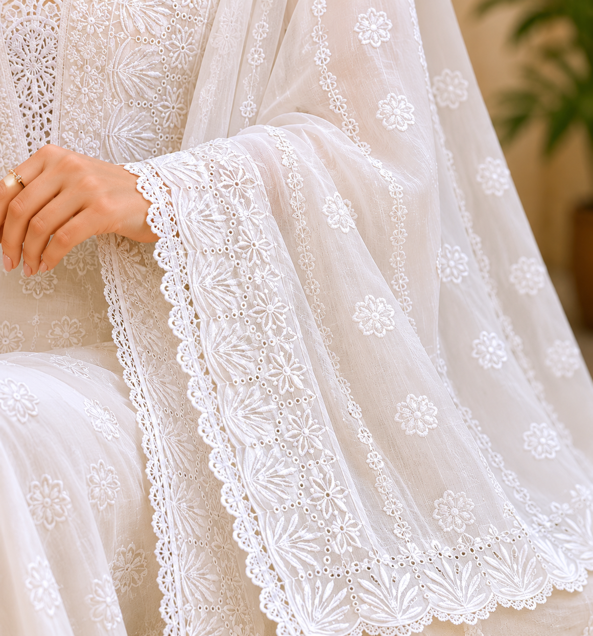 Mul Cotton Chikankari Embroidery Anarkali Suit Set