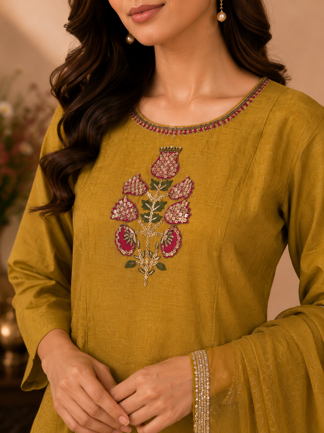 Premium Mul Chanderi Suit Set with Elegant Handwork