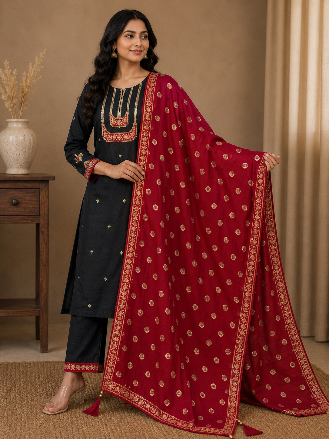 RAW SILK HANDWORK SUIT SET WITH BANARASI DUPATTA