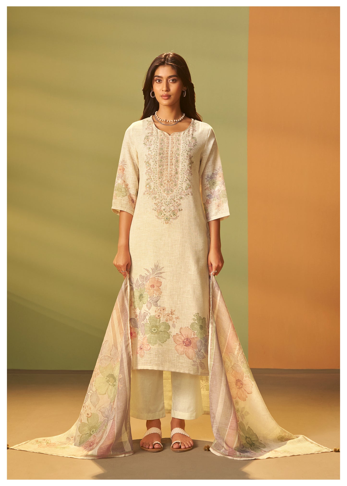 Pastel Bloom Linen Suit