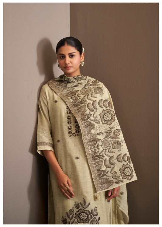 Jacquard Weaving Brown Linen Suit Set