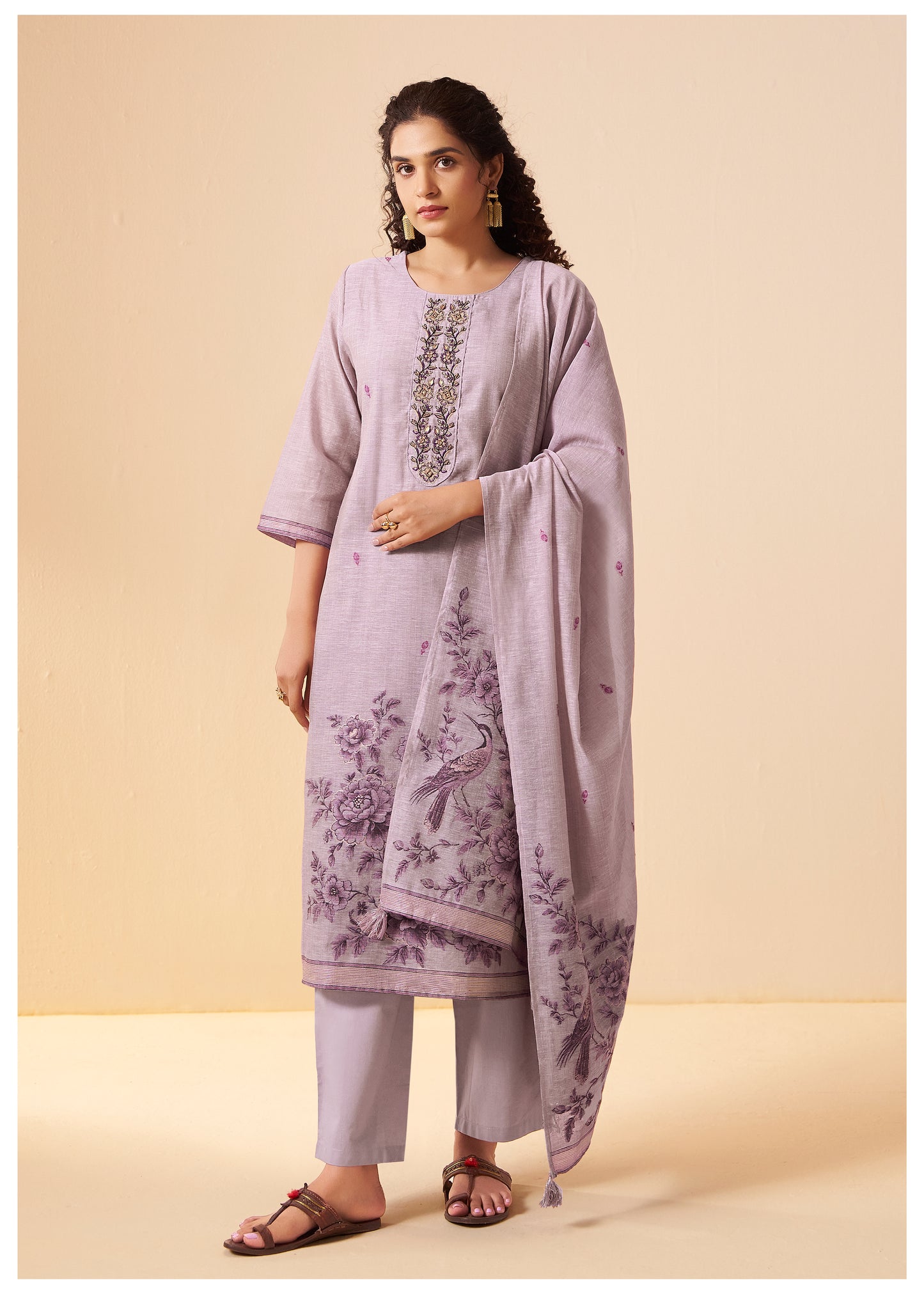 Thread & Zari Detail Lavender Linen Suit Set