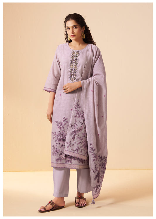 Thread & Zari Detail Lavender Linen Suit Set
