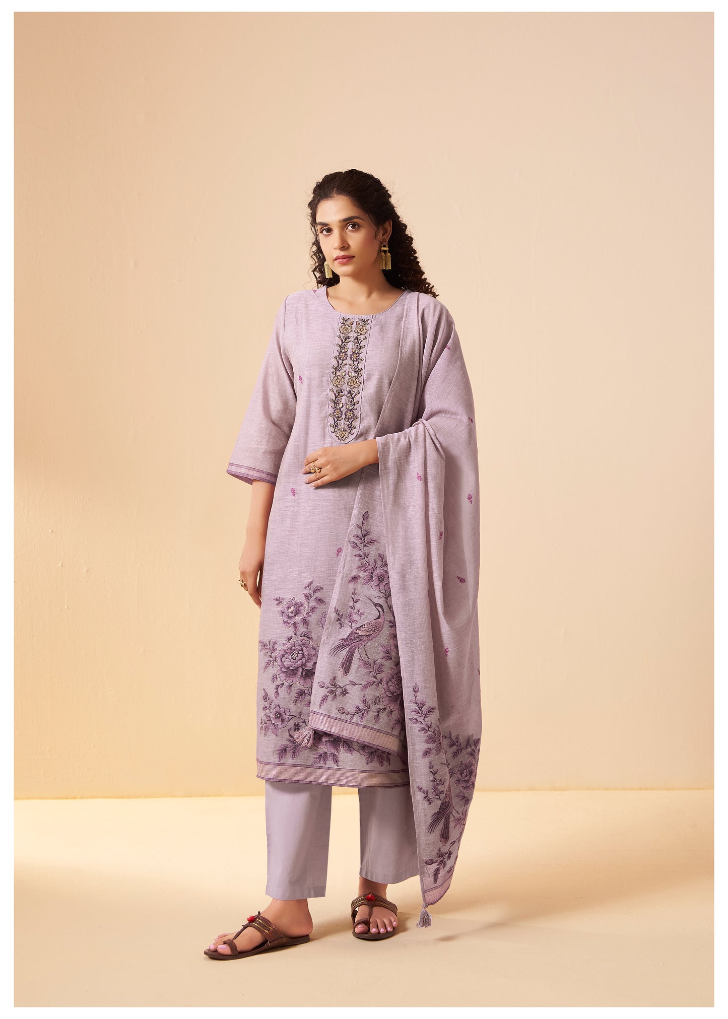 Thread & Zari Detail Lavender Linen Suit Set