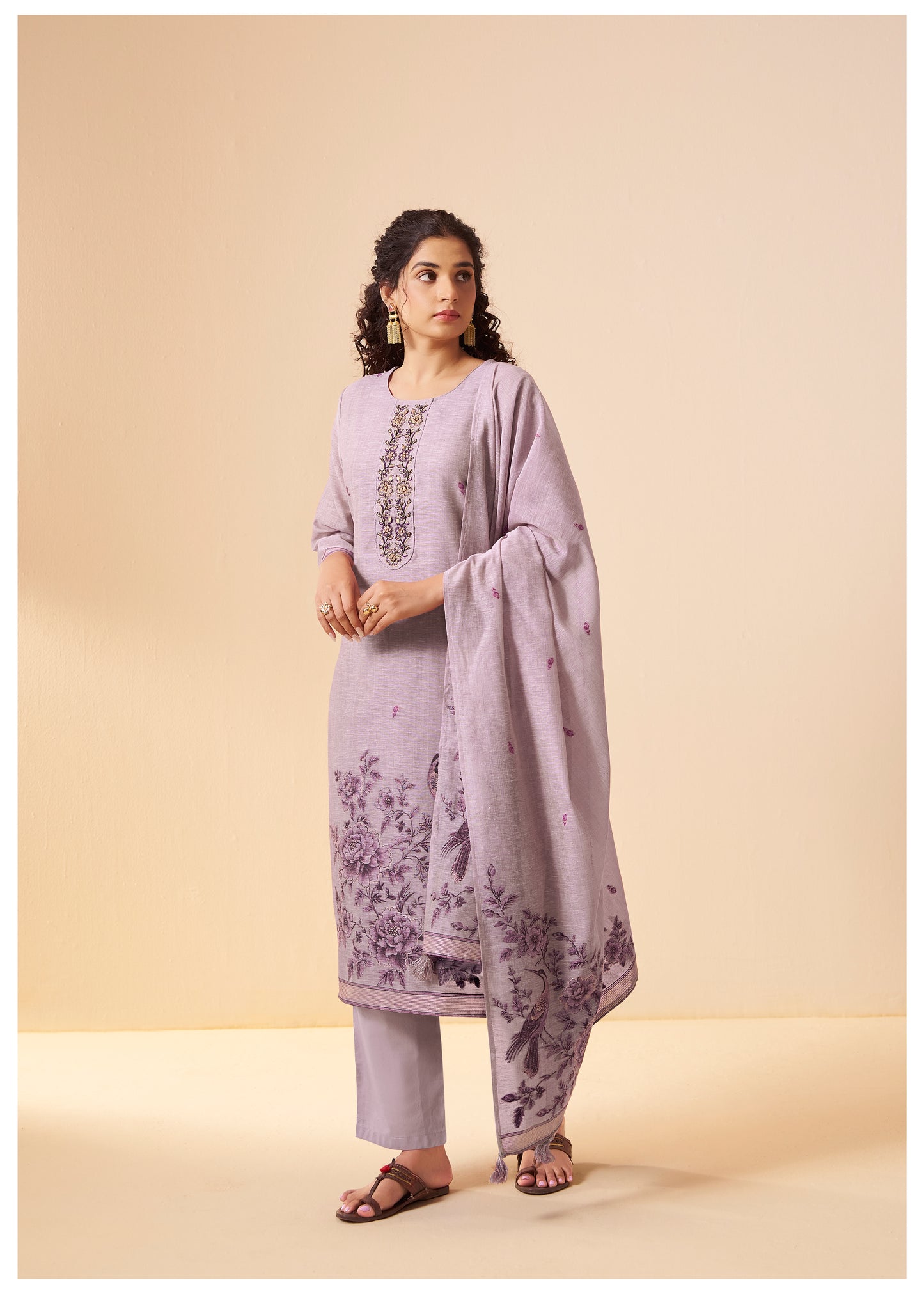 Thread & Zari Detail Lavender Linen Suit Set