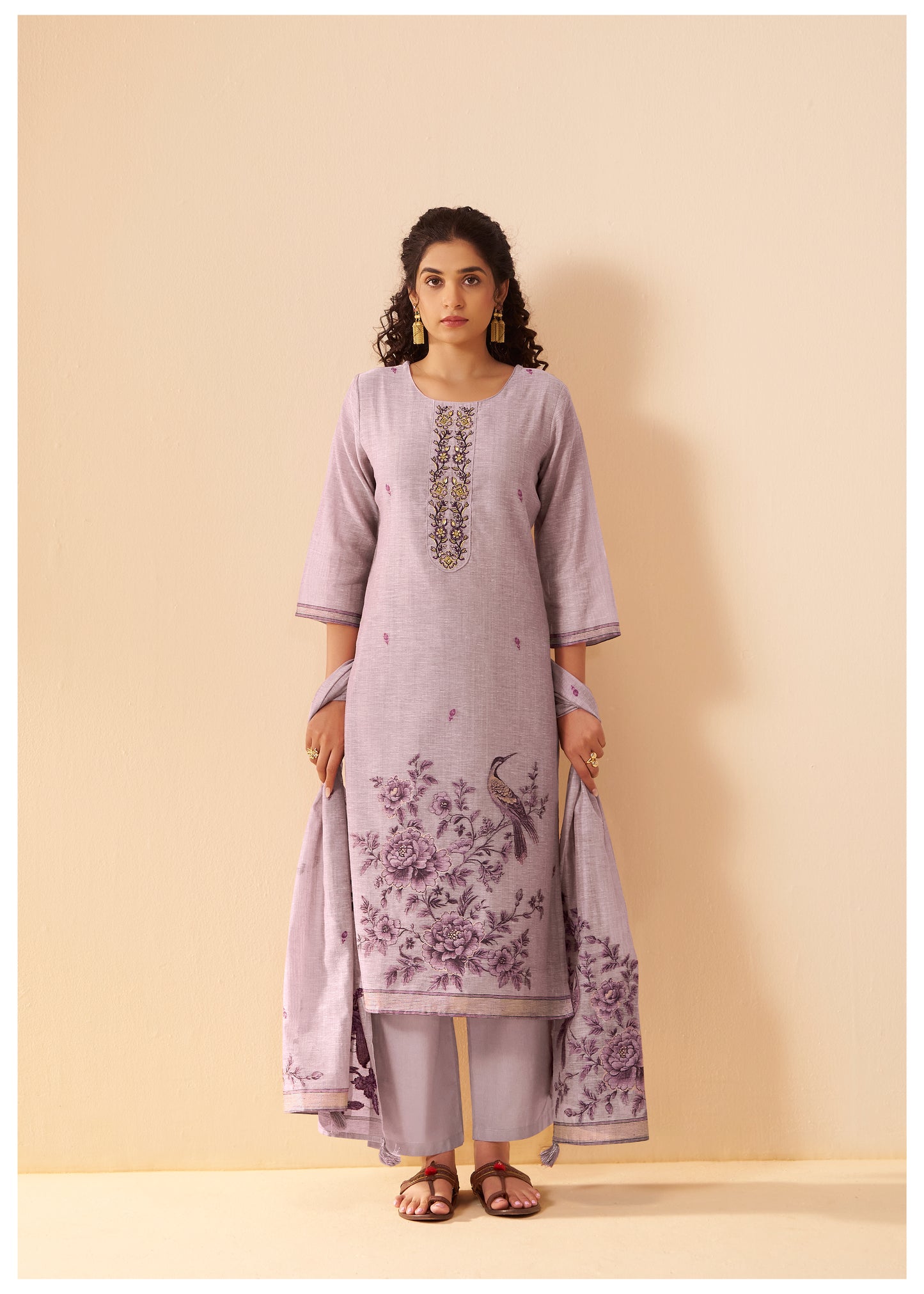 Thread & Zari Detail Lavender Linen Suit Set