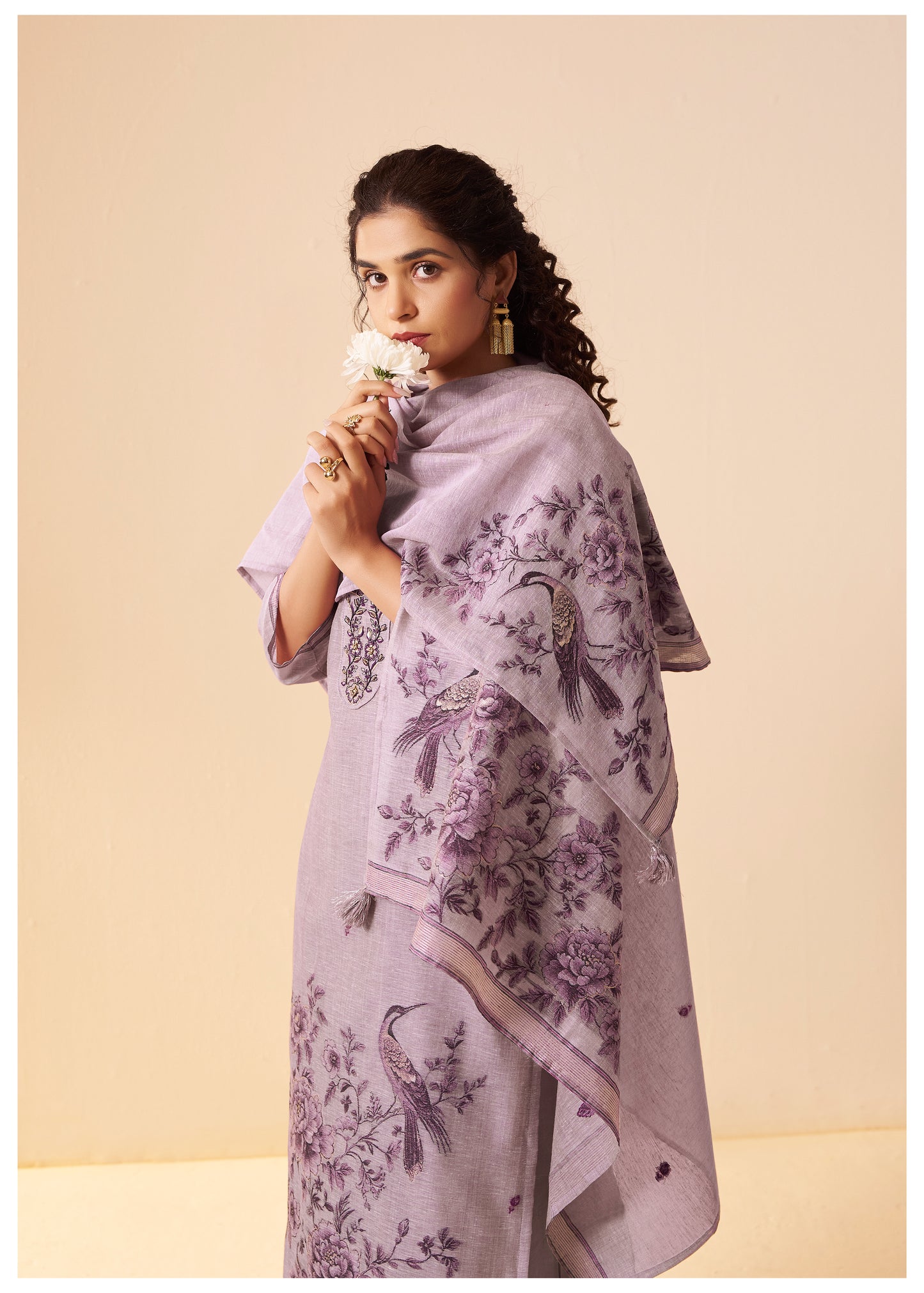 Thread & Zari Detail Lavender Linen Suit Set