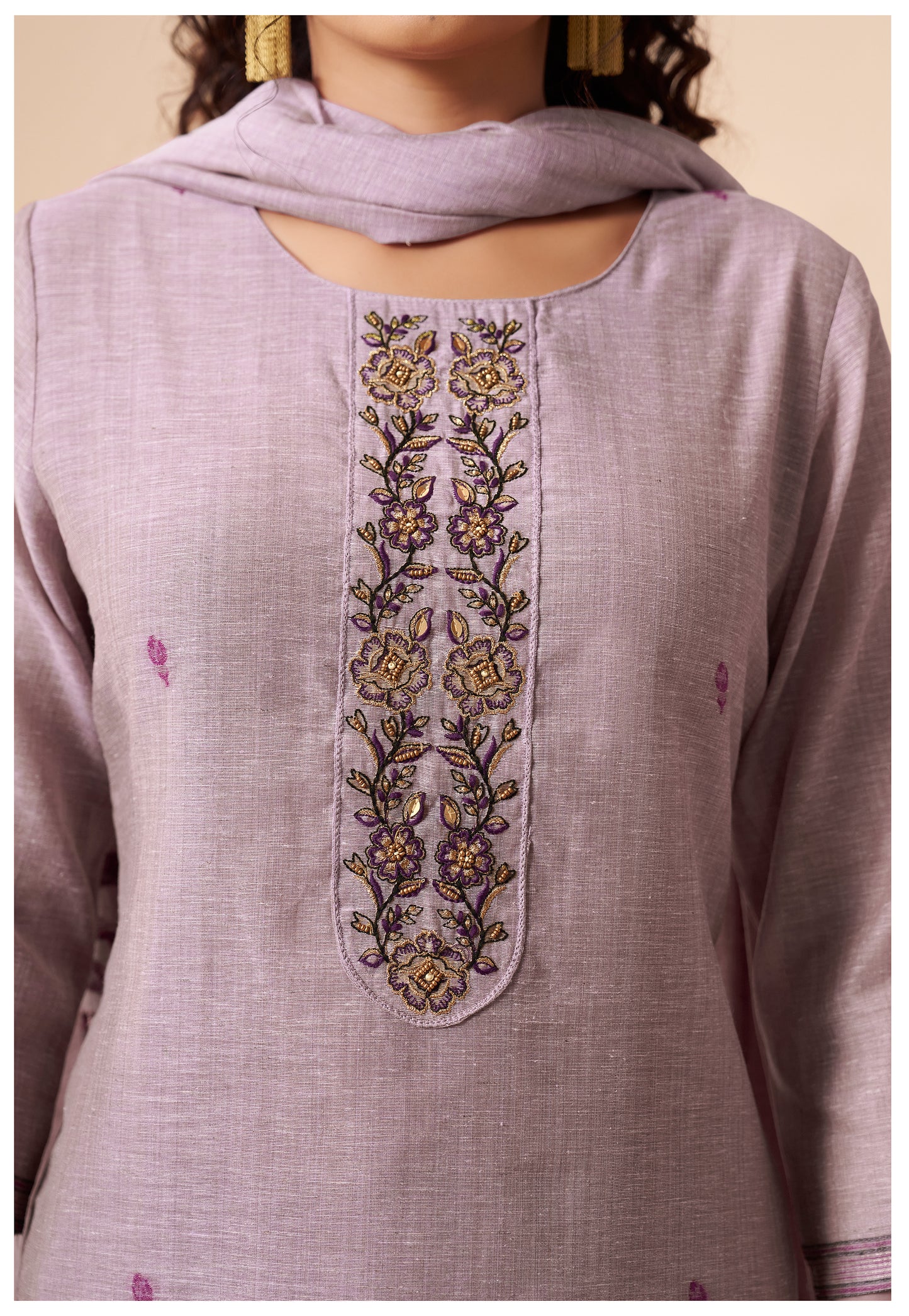 Thread & Zari Detail Lavender Linen Suit Set