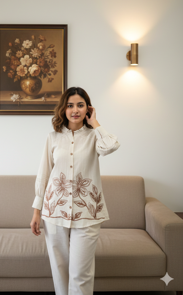 Linen Cotton Co-Ord Set with Thread Work