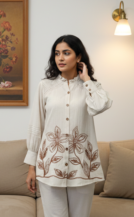 Linen Cotton Co-Ord Set with Thread Work