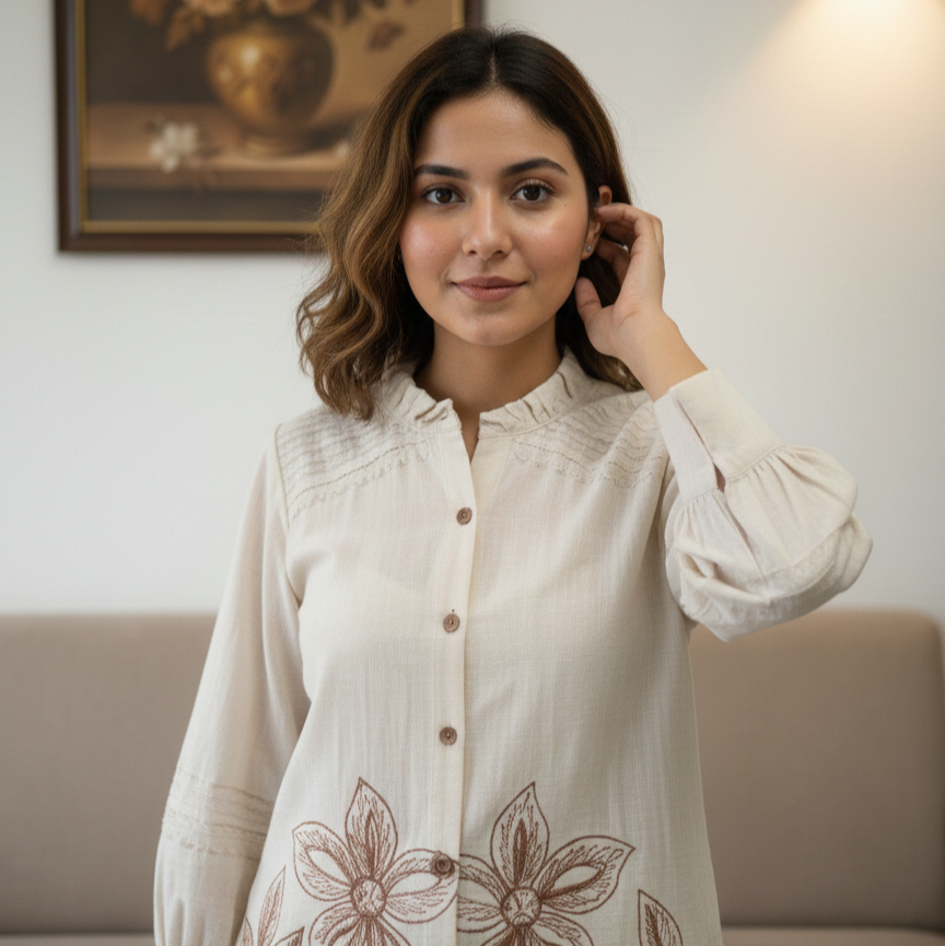 Linen Cotton Co-Ord Set with Thread Work