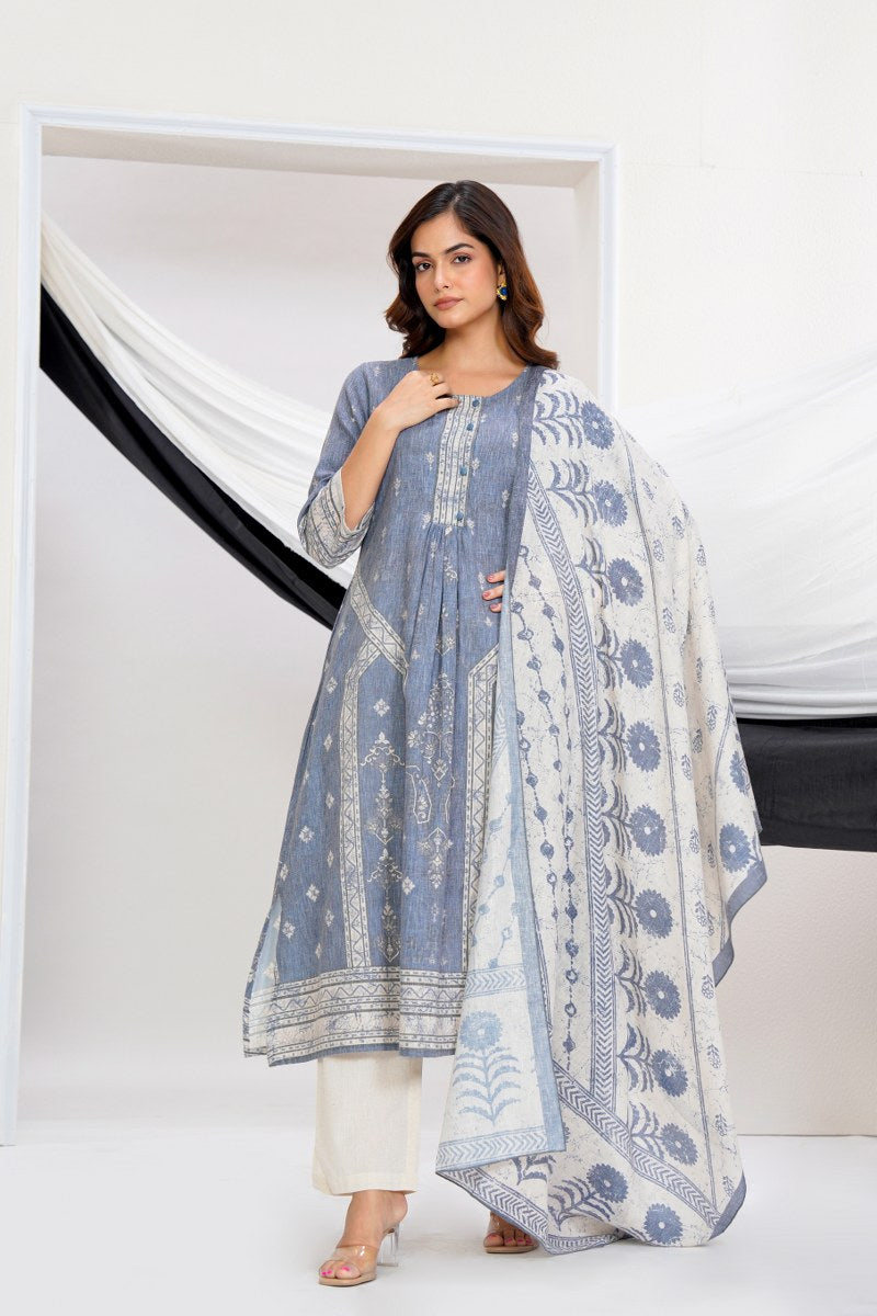 Linen Cotton A-Line Suit Set