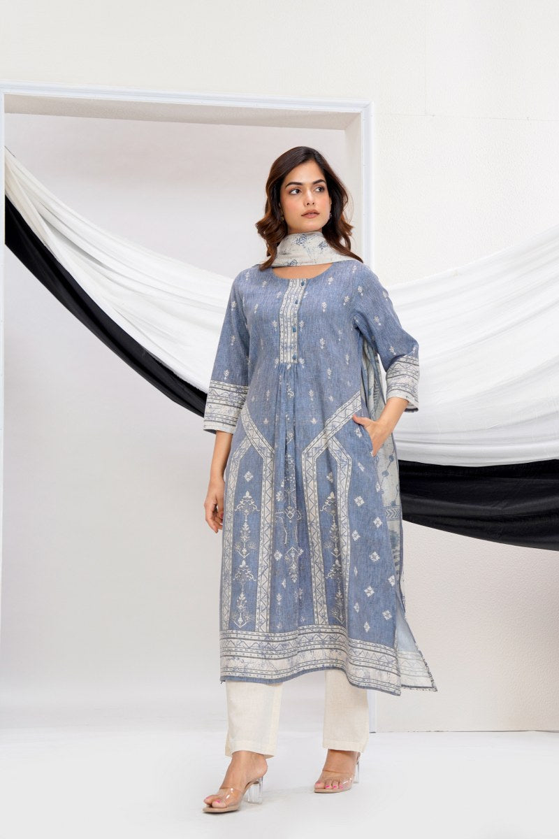 Linen Cotton A-Line Suit Set