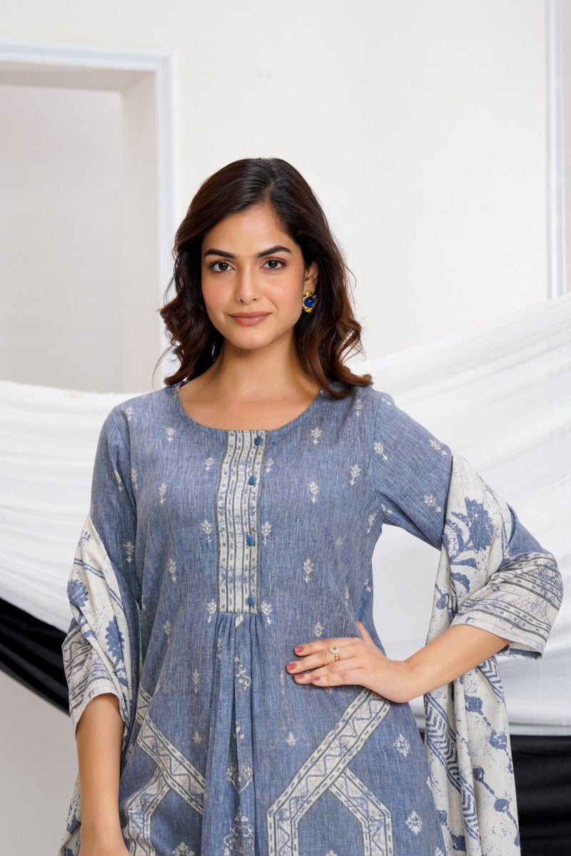 Linen Cotton A-Line Suit Set