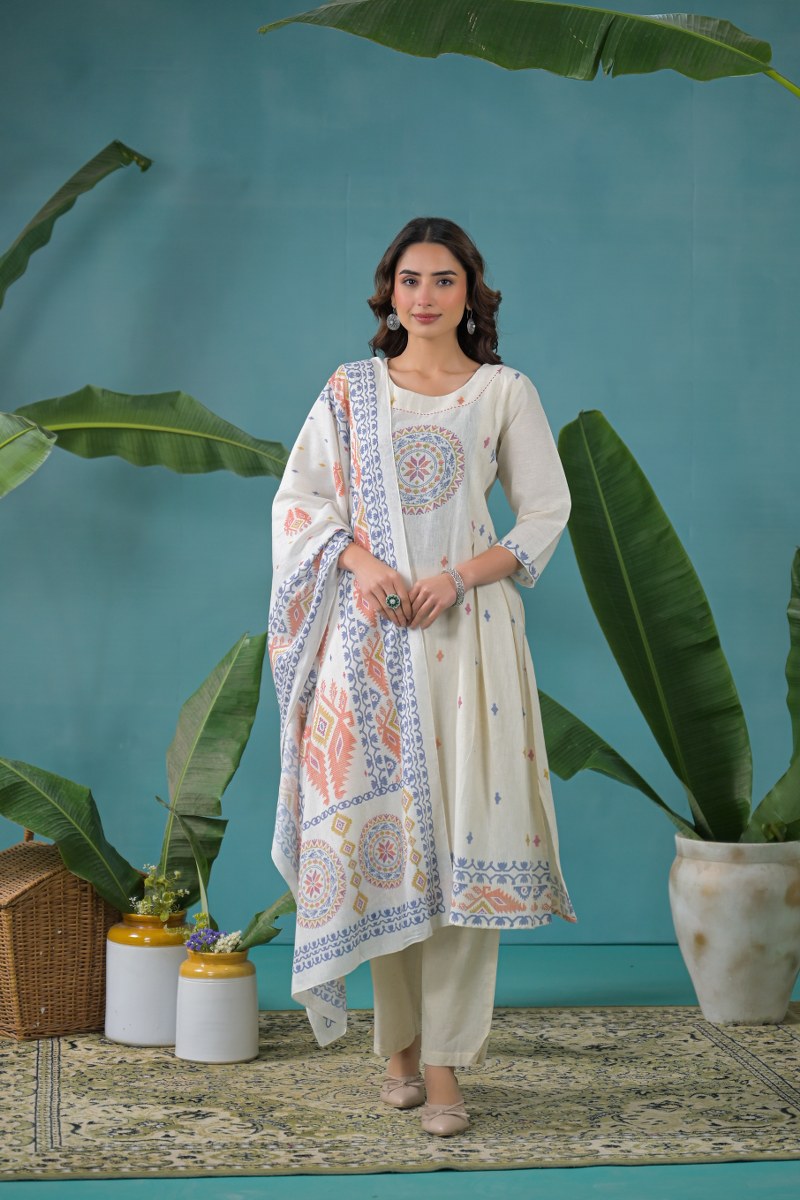 Linen Cotton Suit Set with Light Detailing
