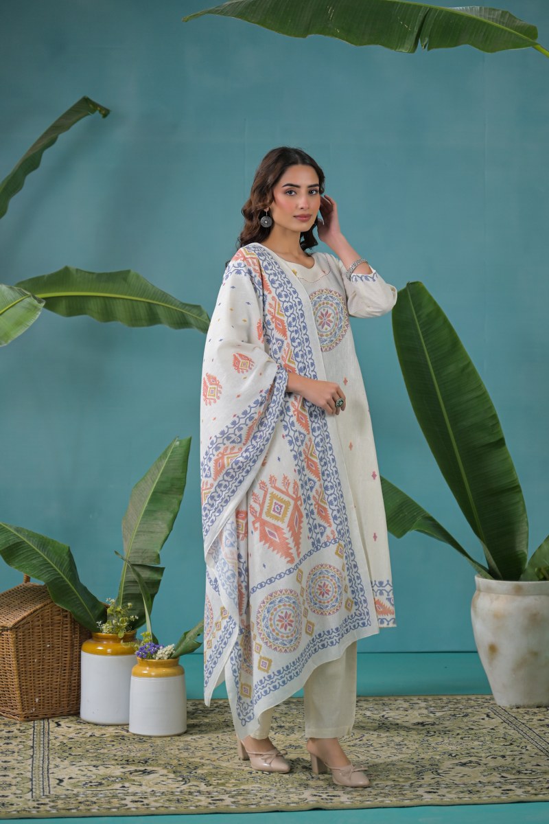 Linen Cotton Suit Set with Light Detailing