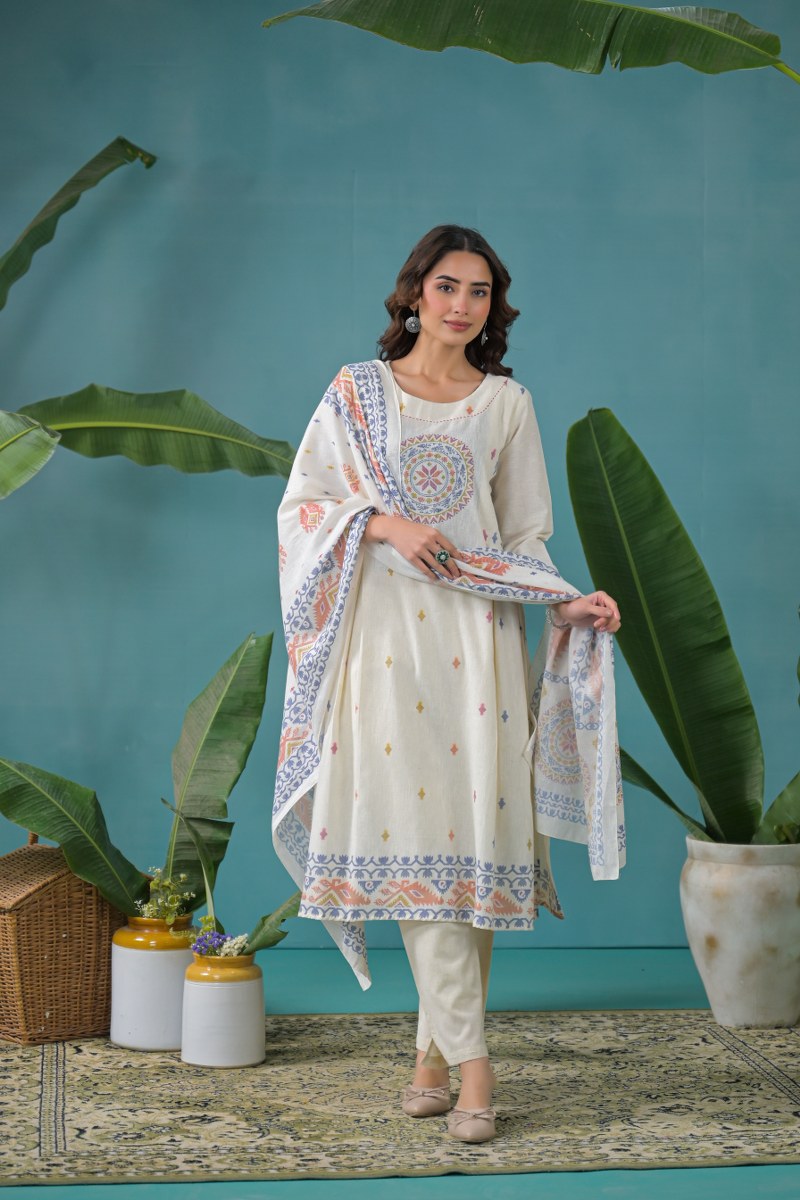 Linen Cotton Suit Set with Light Detailing