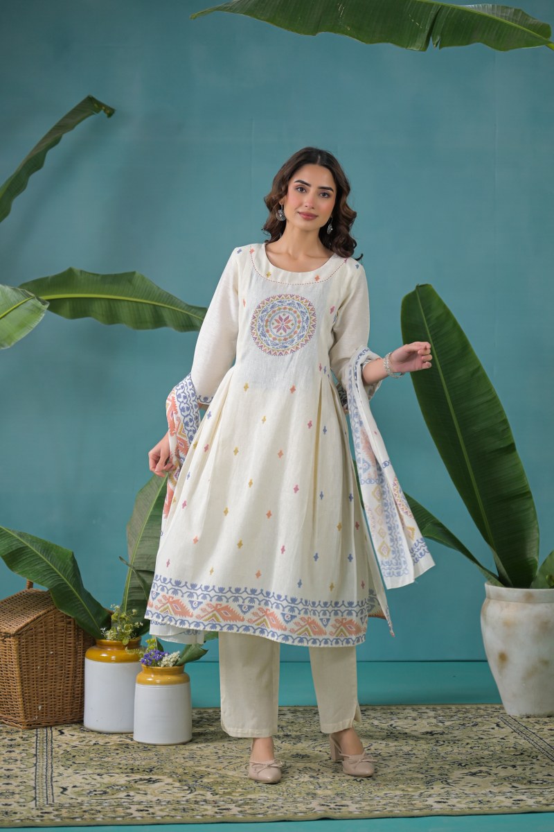 Linen Cotton Suit Set with Light Detailing