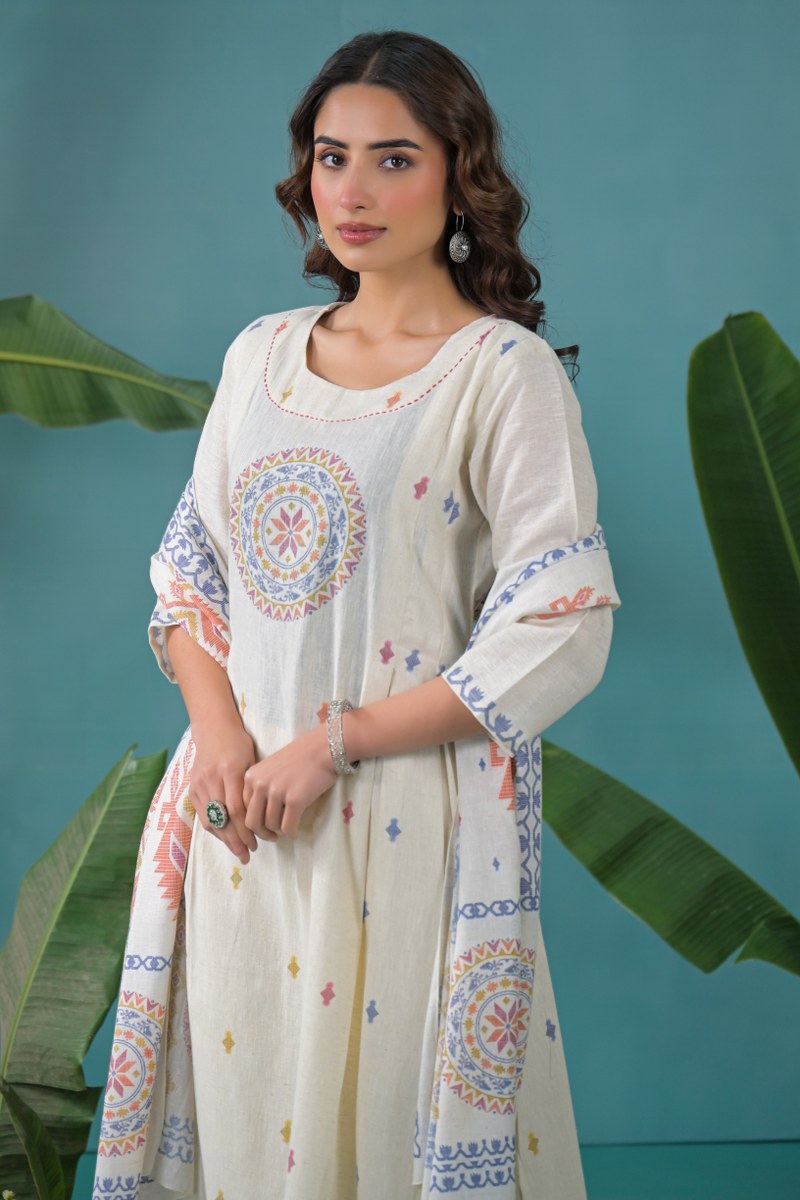 Linen Cotton Suit Set with Light Detailing