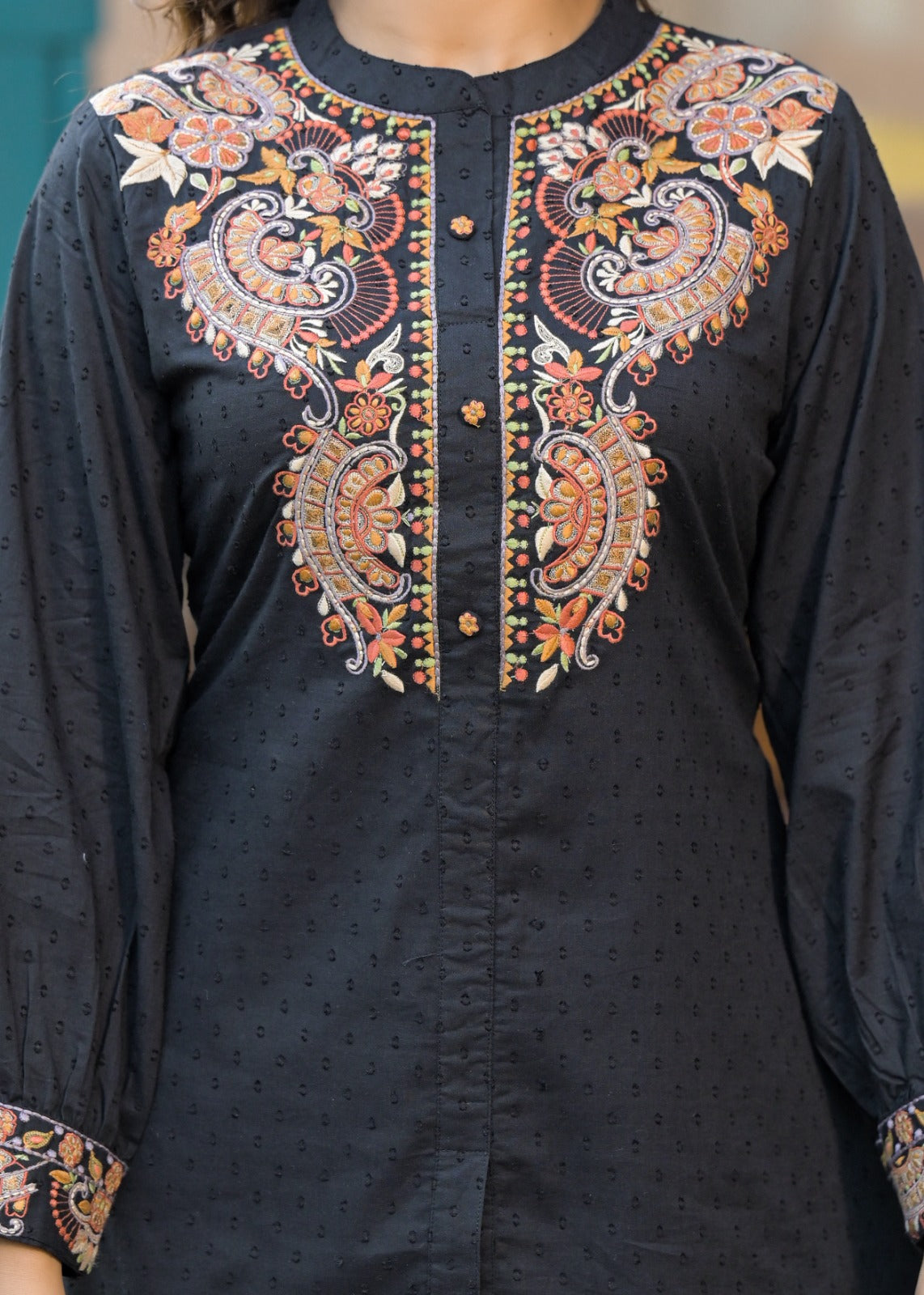 Jacquard Cotton Co-Ord Set with Embroidery